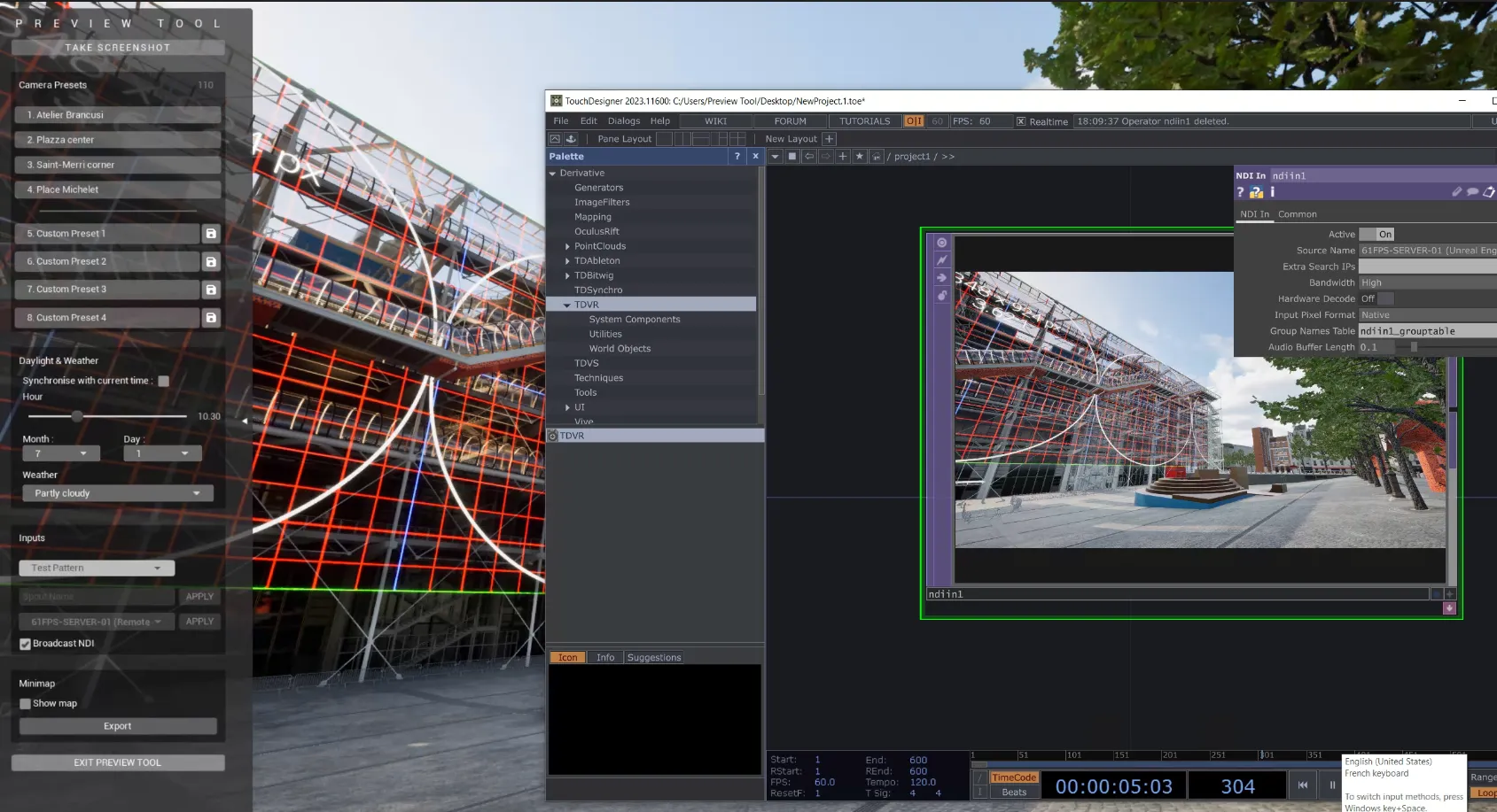 Screenshot de l'UI du prévisualisateur Unreal